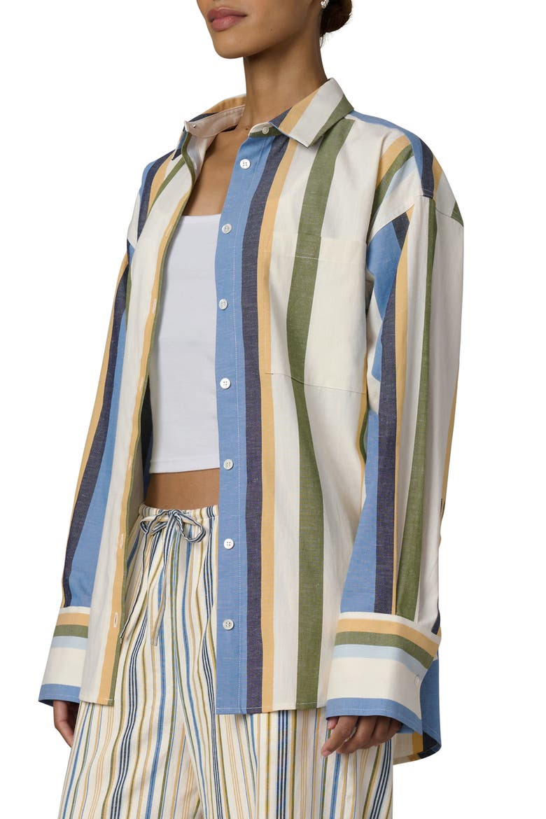 The Boyfriend Stripe Cotton Blend Shirt, Alternate, color, AZURE VARIEGATED S