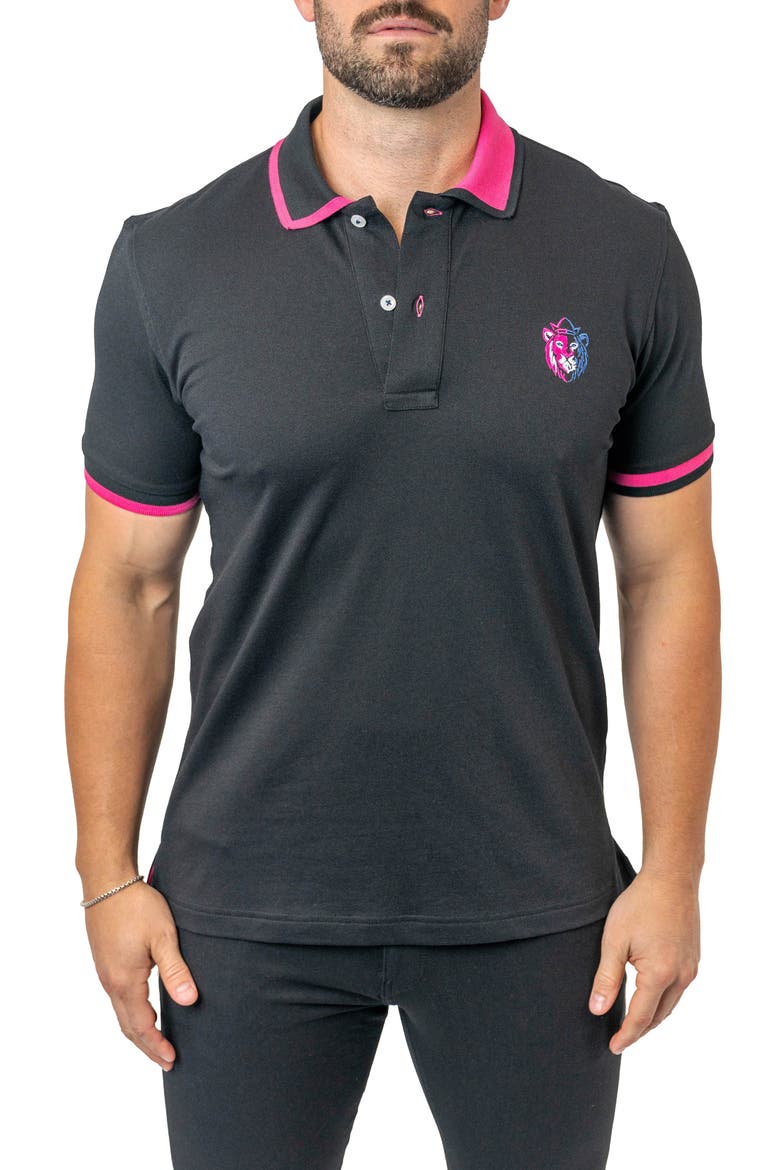 Tipped Delhi Embroidered Polo, Main, color, BLACK