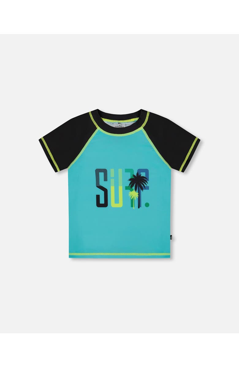 Deux par Deux Boy's Short Sleeve Rashguard Black And Turquoise, Main, color, Black And Turquoise