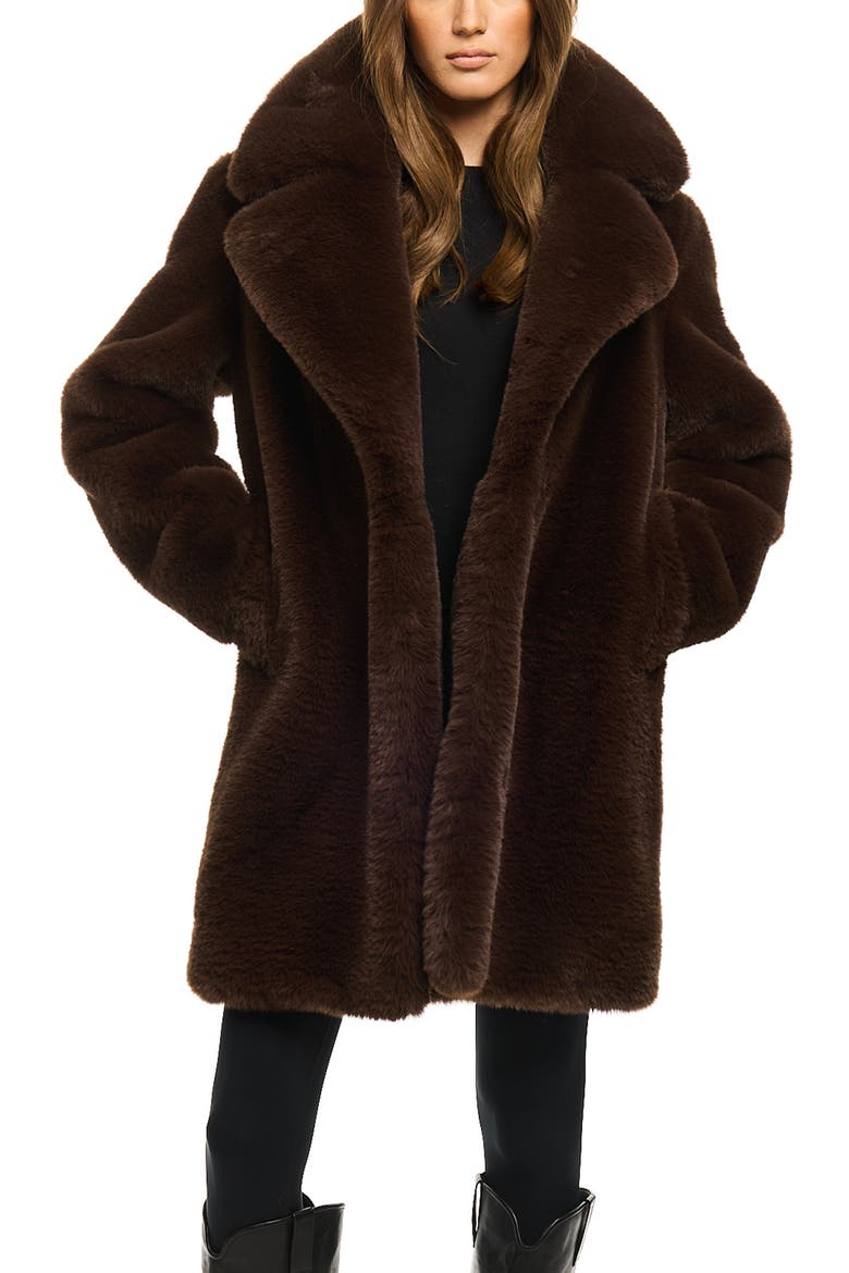 Marla Faux Fur Coat, Alternate, color, BROWN