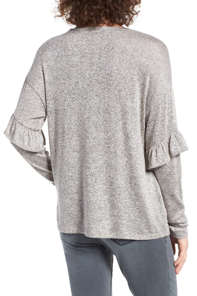 Ruffle Long Sleeve Top, Alternate, color, MOCHA/ BLACK