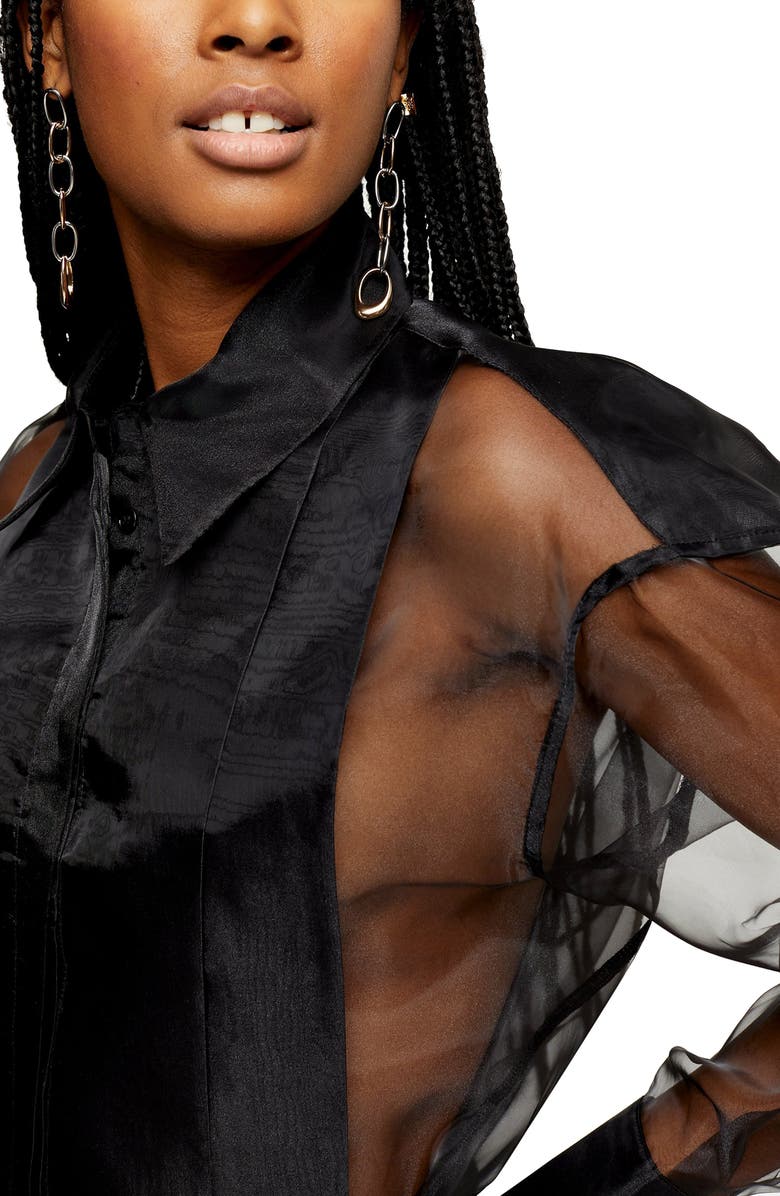 Topshop Solid Front Organza Shirt, Alternate, color,