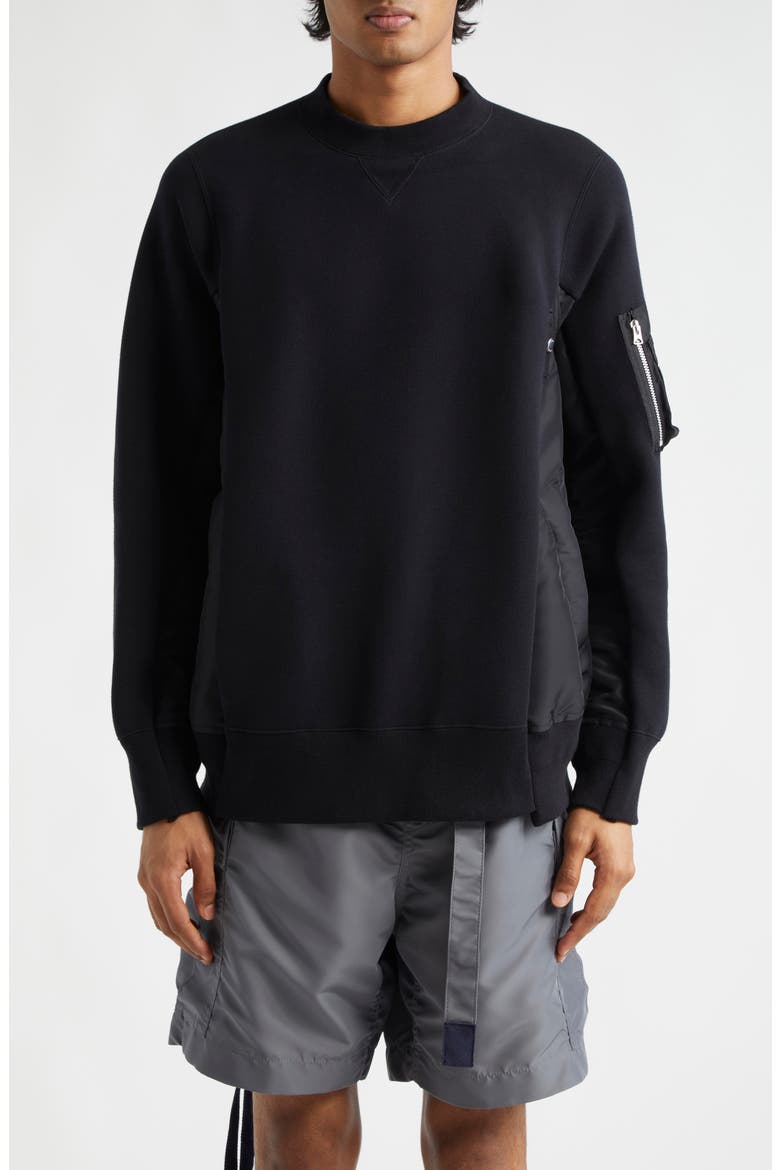 Sponge Mixed Media Sweatshirt, Main, color, BLACK/BLACK