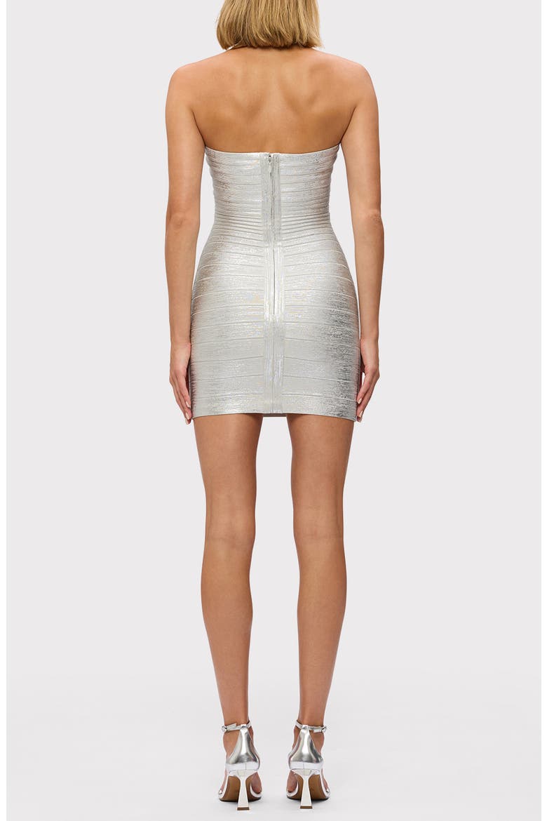 The Metallic Isla Strapless Body-Con Bandage Minidress, Alternate, color, SILVER FOIL