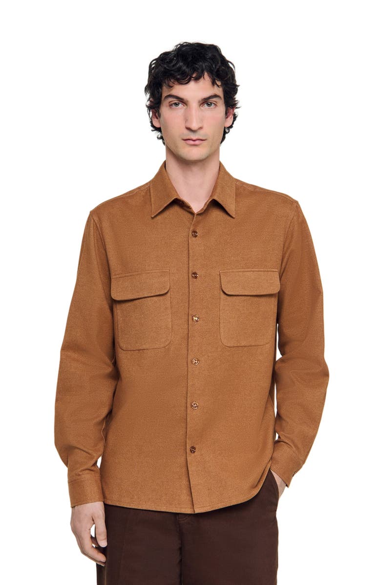 SANDRO Flap pocket flannel shirt, Alternate, color, Camel