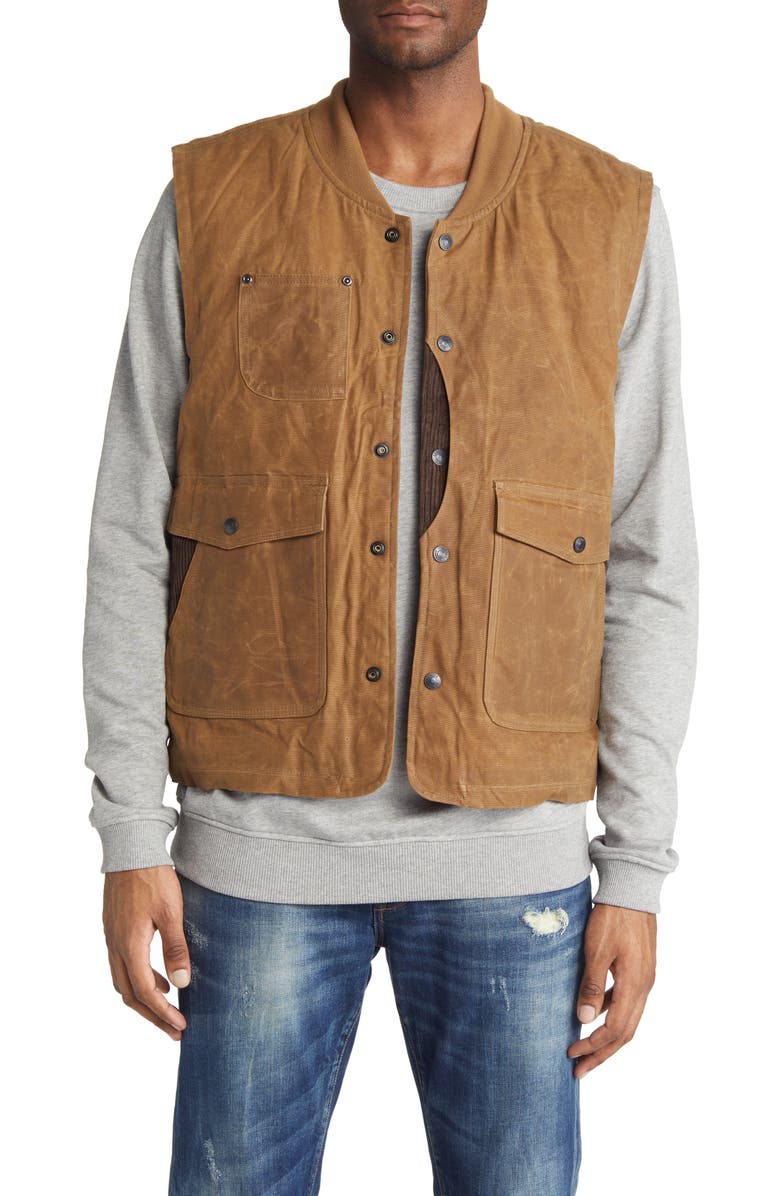 Schott NYC Water Resistant Waxed Cotton Hunting Vest, Main, color, 