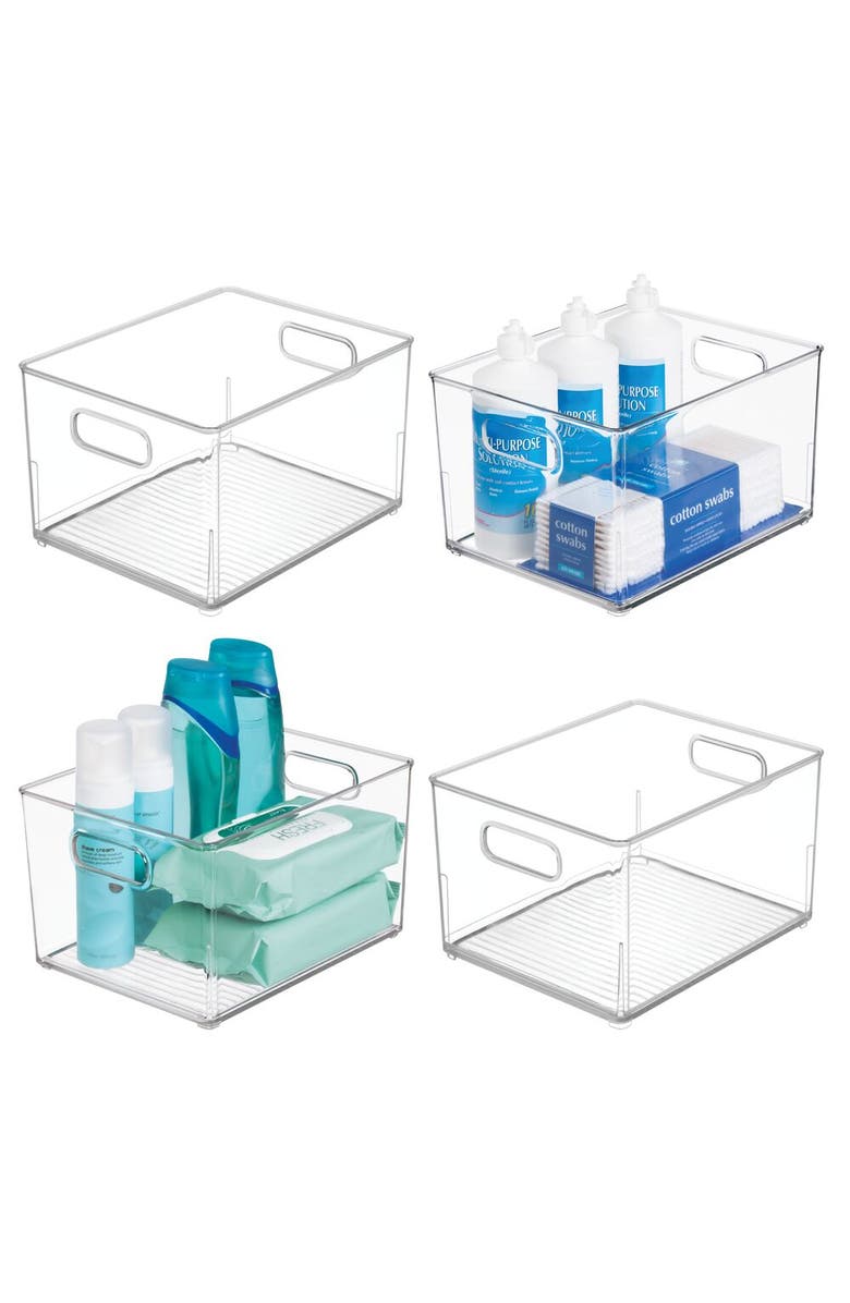 iDesign Small Stackable Plastic Bathroom Storage Bin with Handles - Set of 4 - Clear, Main, color, Clear