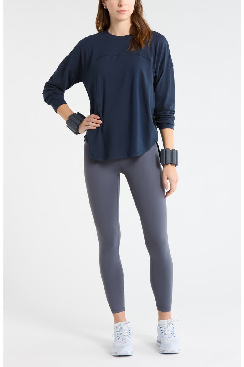 Sueded High-Low Long Sleeve T-Shirt, Alternate, color, NAVY SAPPHIRE