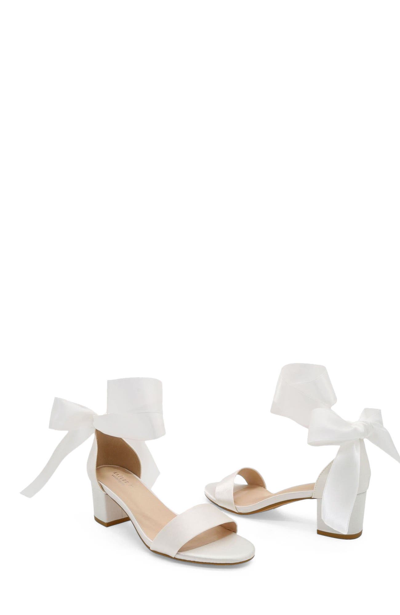 Naomi Satin Block Heel Sandal with Satin Wrapped Tie, Alternate, color, White
