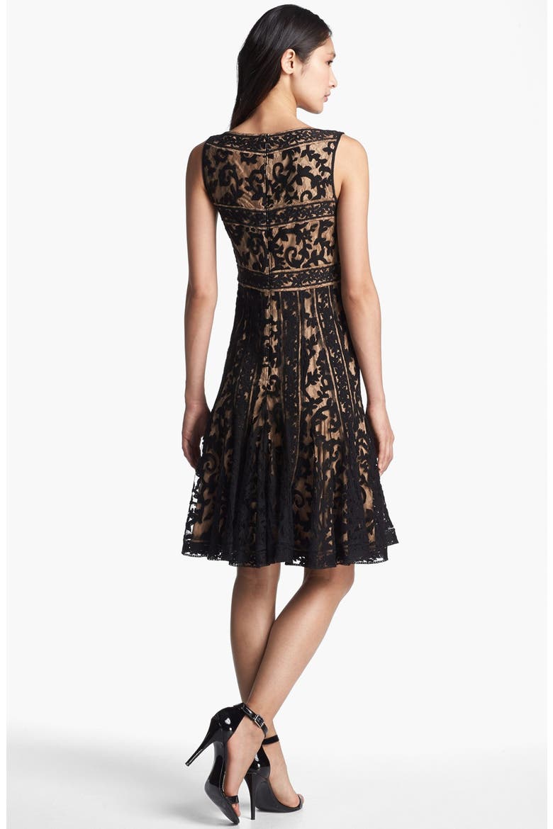 Embroidered Lace Fit & Flare Dress, Alternate, color, BLACK/ NUDE