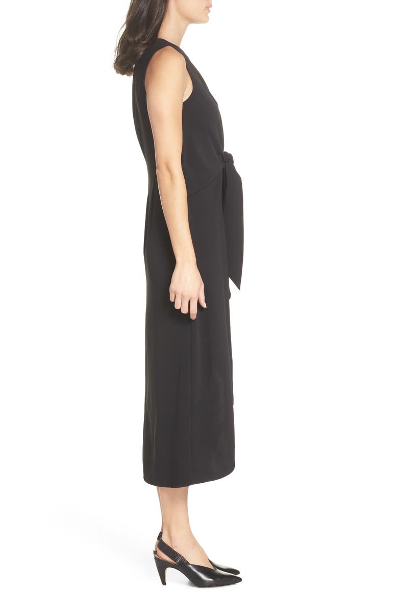 Tie Front Midi Dress, Alternate, color, BLACK