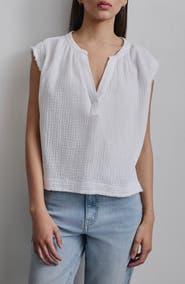 DKNY Jeans Crepe Cotton Gauze Sleeveless Top