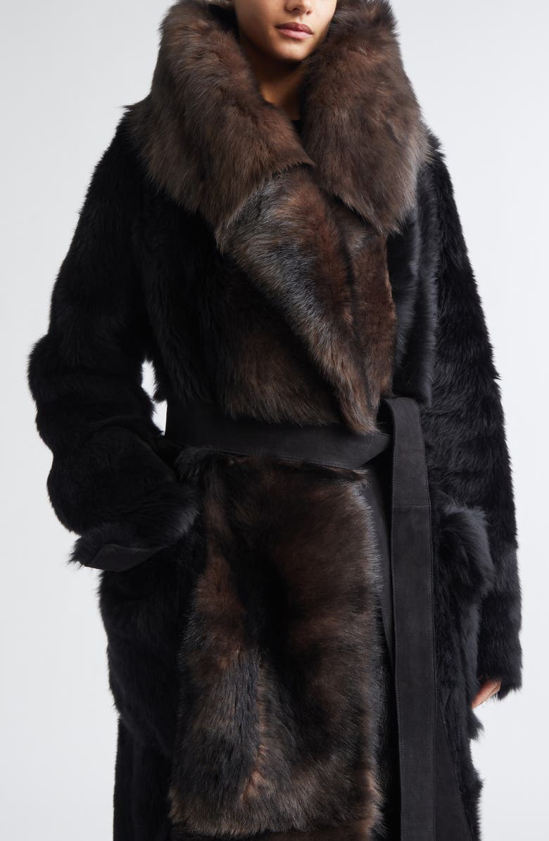 Altuzarra Geoff Genuine Shearling Belted Coat, Alternate, color, Black