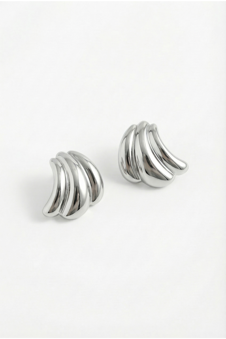Sculptural Curve Polished Stud Earrings, Main, color, Stainless Steel Silver