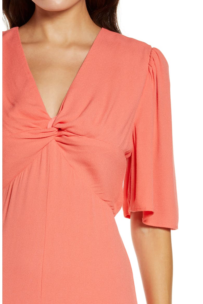 Twist Front Midi Dress, Alternate, color, CORAL ROSE