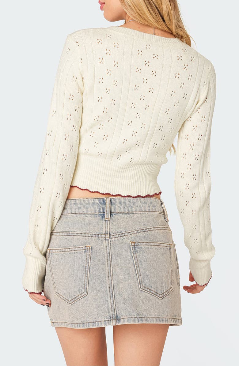 EDIKTED Nelly Pointelle Stitch Crop Sweater, Alternate, color, 