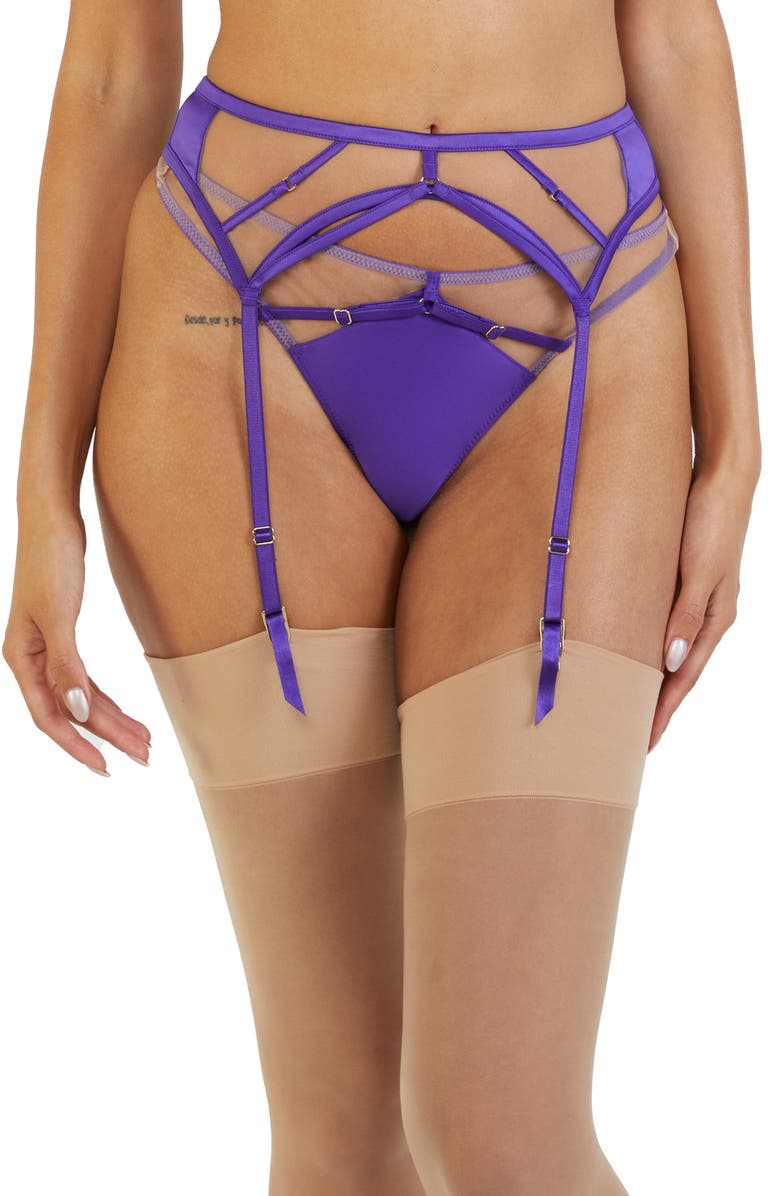 Playful Promises Ramona Mesh & Satin Garter Belt, Alternate, color, 