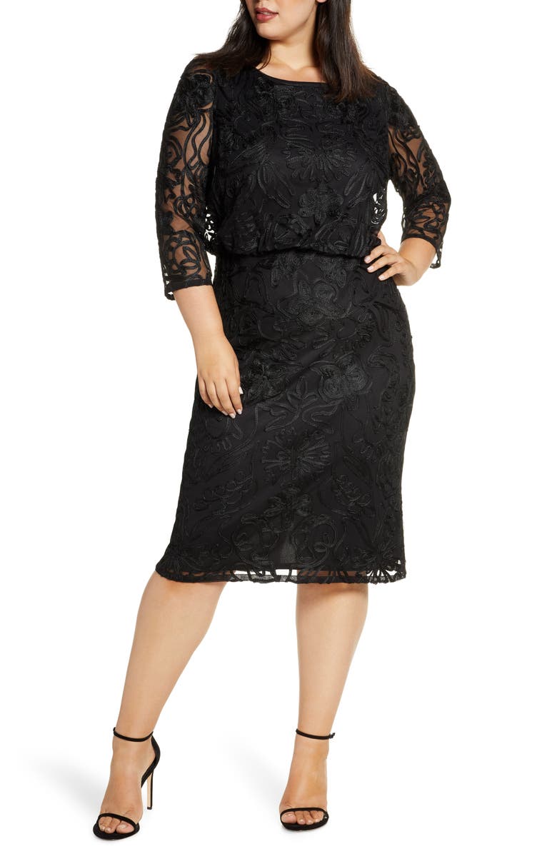 JS Collections Soutache Embroidered Blouson Dress, Main, color, 