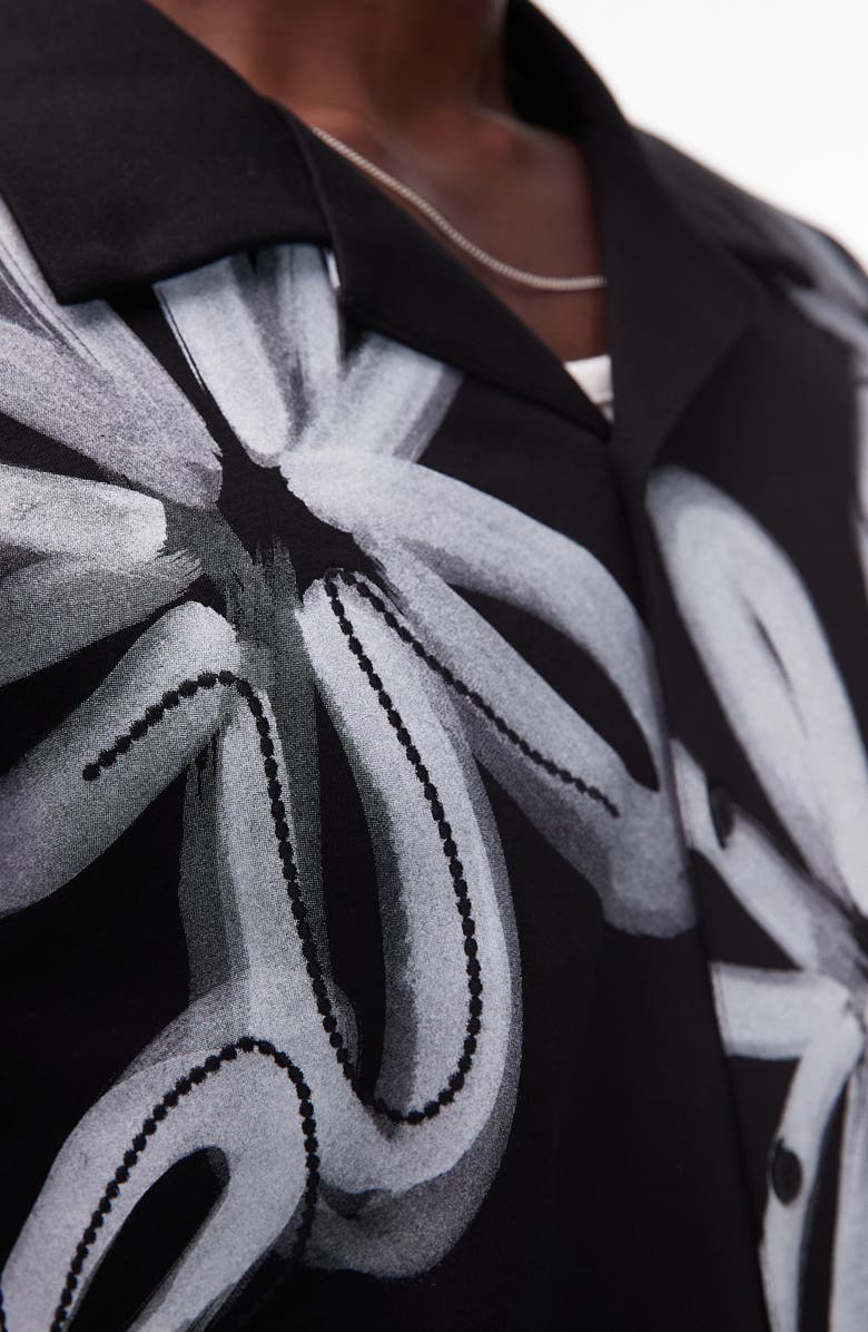 Topman Embroidered Boxy Cotton Button-Up Shirt, Alternate, color, Black