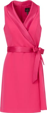 Adrianna Papell Satin Trim Crepe Faux Wrap Tuxedo Dress
