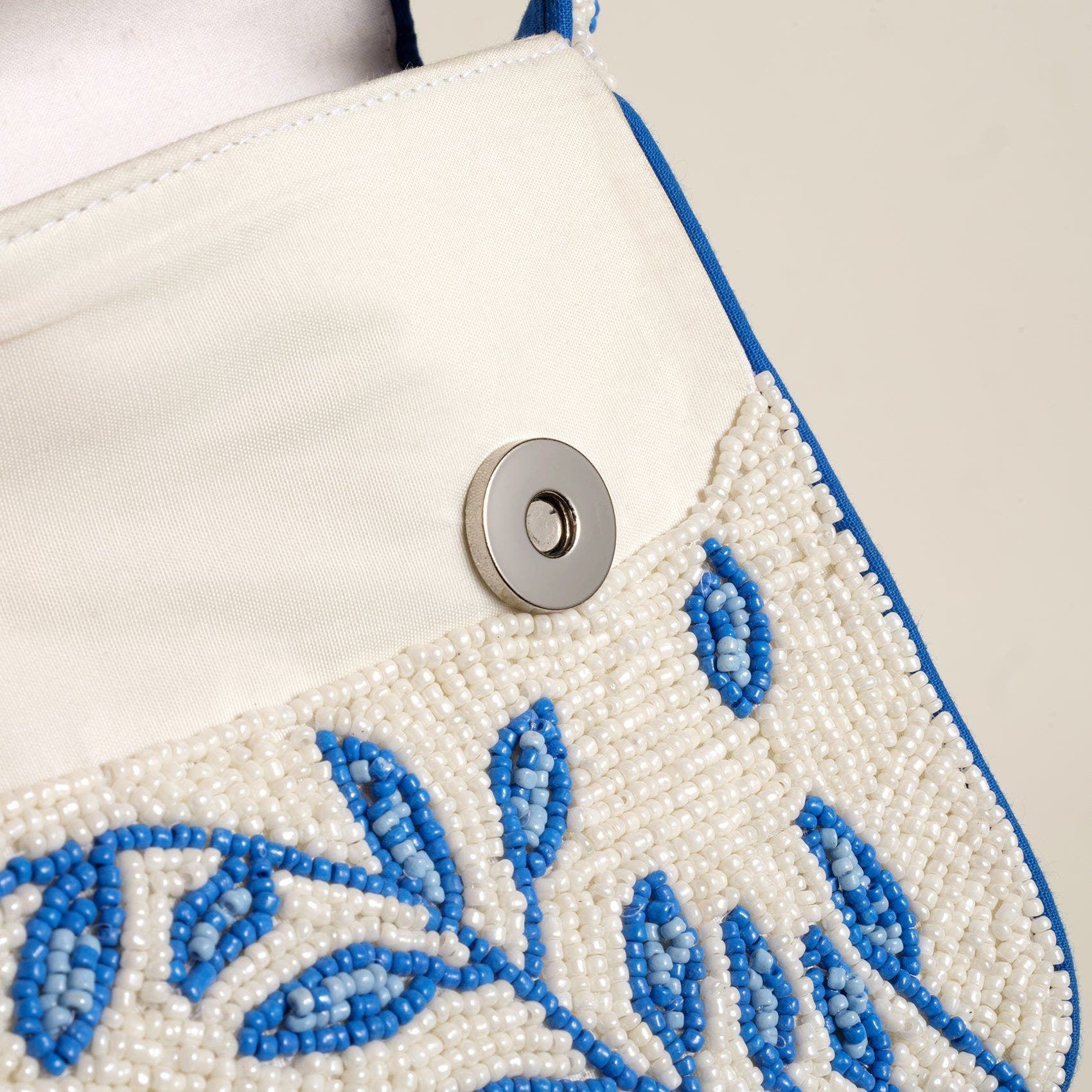 Zsa Zsa Zsu Delhi Beaded 100% Cotton Shoulder Bag 9X6.5 In, Alternate, color, Blue