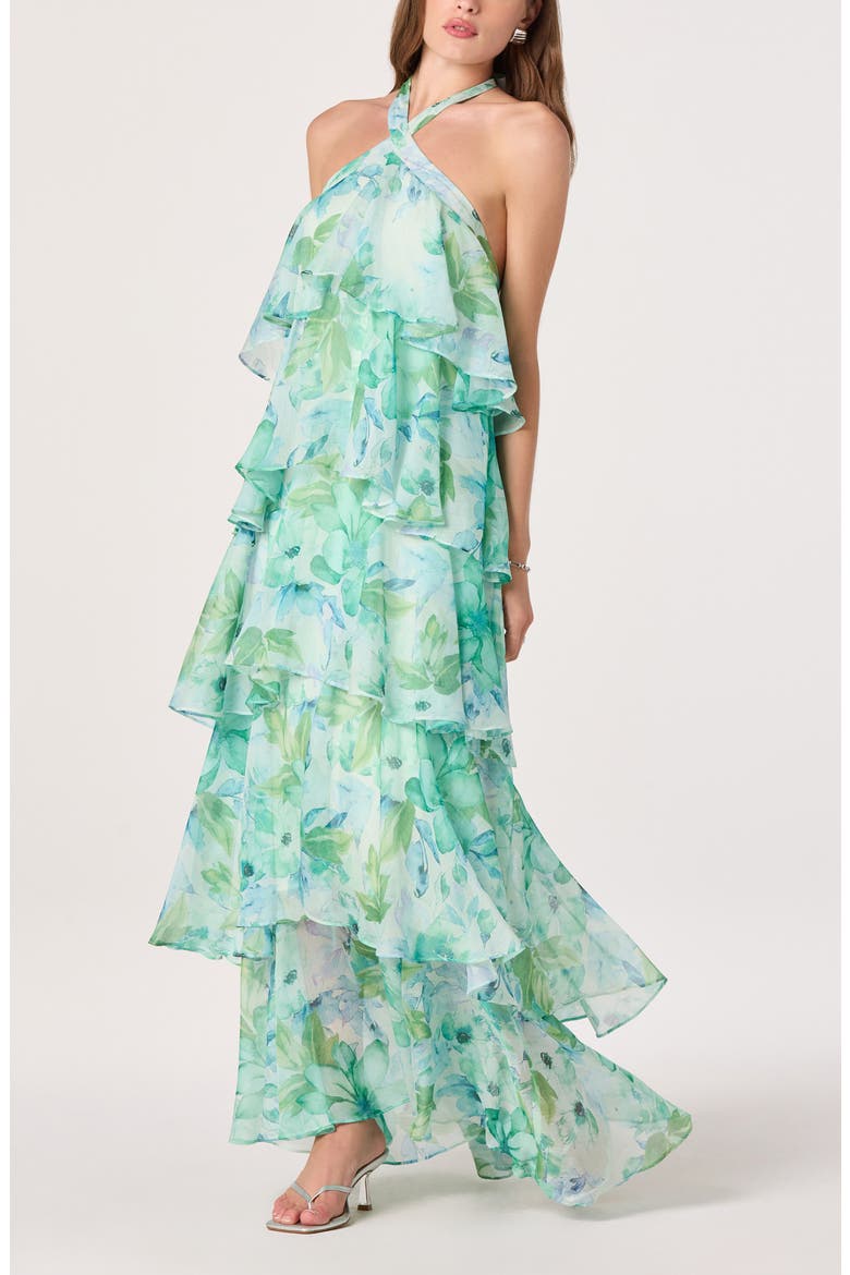 Daiga Print Chiffon Halter Maxi Dress, Alternate, color, GREEN FLORAL