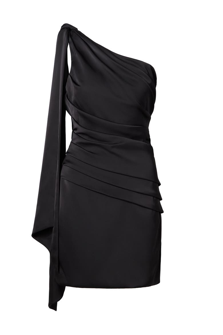 Nelly Draped One Shoulder Mini Dress, Alternate, color, Black