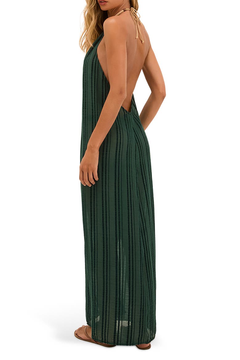 Cloe Stripe Halter Semisheer Cover-Up Dress, Alternate, color, GREEN