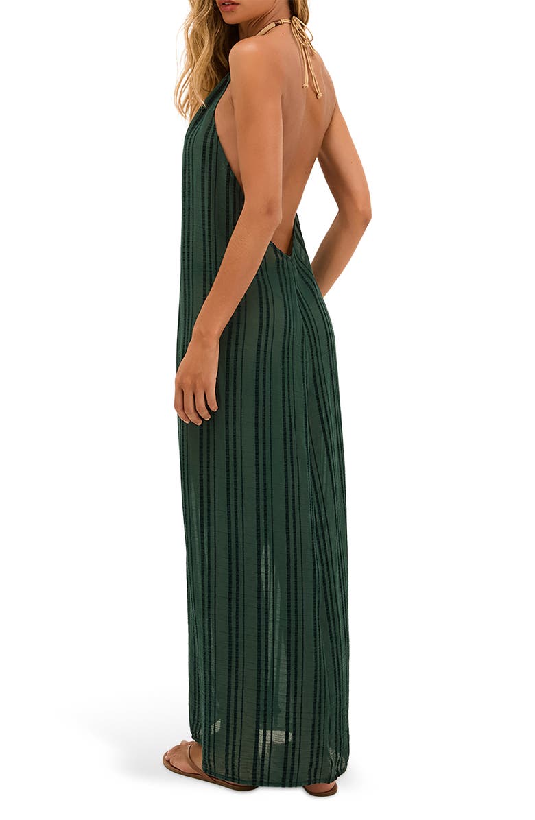 ViX Paula Hermanny Cloe Stripe Halter Semisheer Cover-Up Dress, Alternate, color, Green