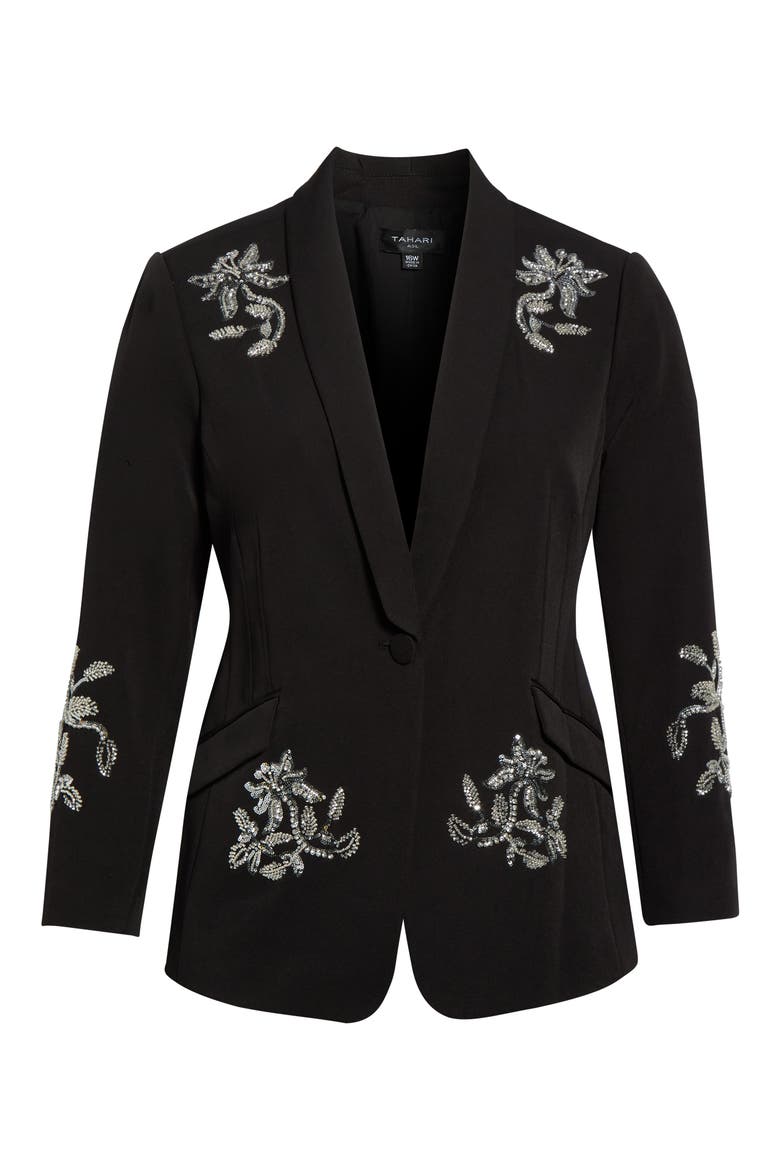 Crystal Embellished Tuxedo Collar Blazer, Main, color, BLACK