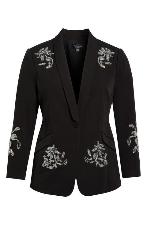 Crystal Embellished Tuxedo Collar Blazer