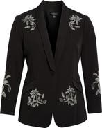 Tahari ASL Crystal Embellished Tuxedo Collar Blazer