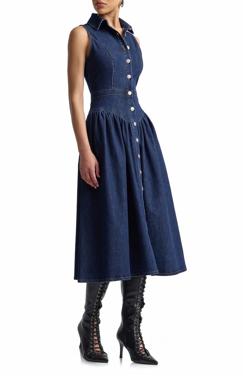 Avec Les Filles Sleeveless Denim Midi Dress, Alternate, color,