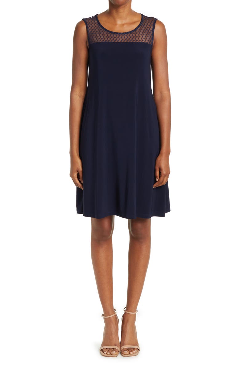 Nina Leonard 2-Piece Ruffle Bolero & Sleeveless Dress, Alternate, color, Navy