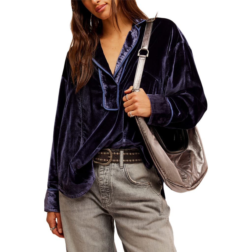 Free People We The Free Luxy Solid Velvet Shirt In Night Sky