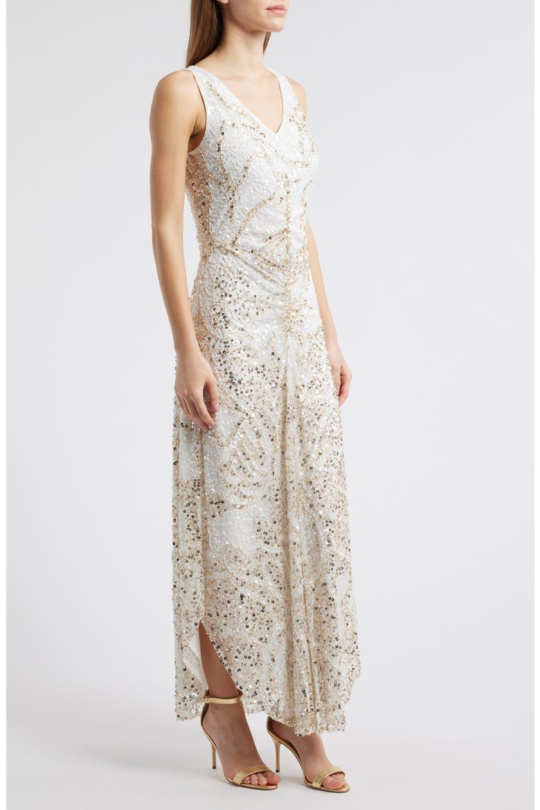 Embellished Sleeveless Evening Dress, Alternate, color, IVORY 156