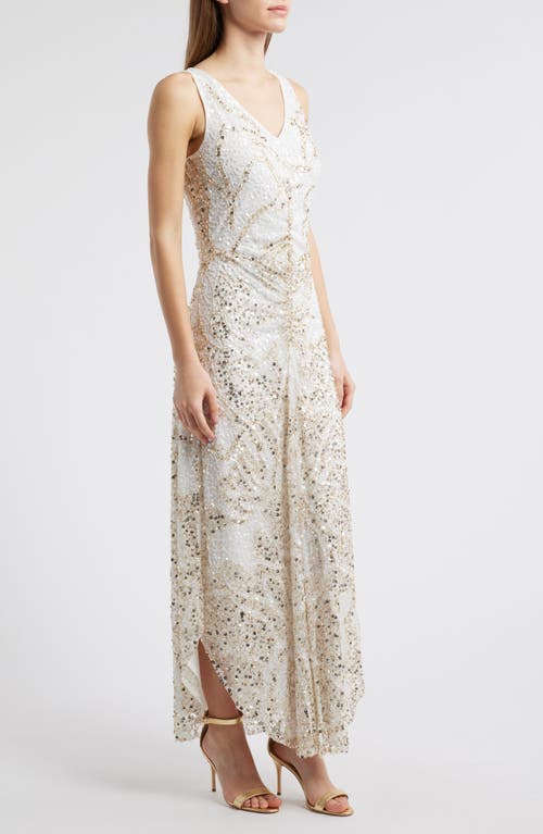 Pisarro Nights Embellished Sleeveless Evening Dress In Ivory 156