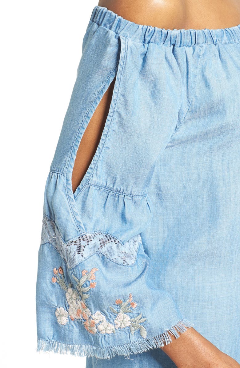 Billy T Off the Shoulder Denim Dress, Alternate, color, 