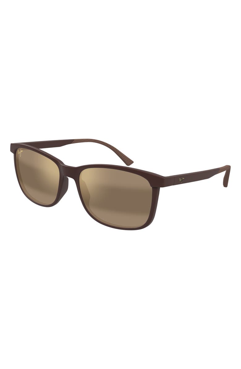 Maui Jim Hulili 57mm Polarized Rectangular Sunglasses, Alternate, color, Brown/ Bronze