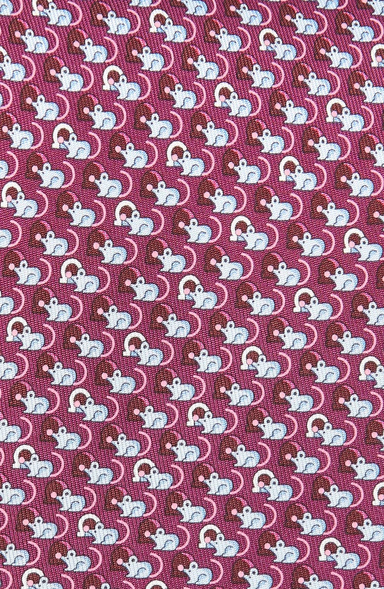 FERRAGAMO Mouse & Gancio Print Silk Tie, Alternate, color, 