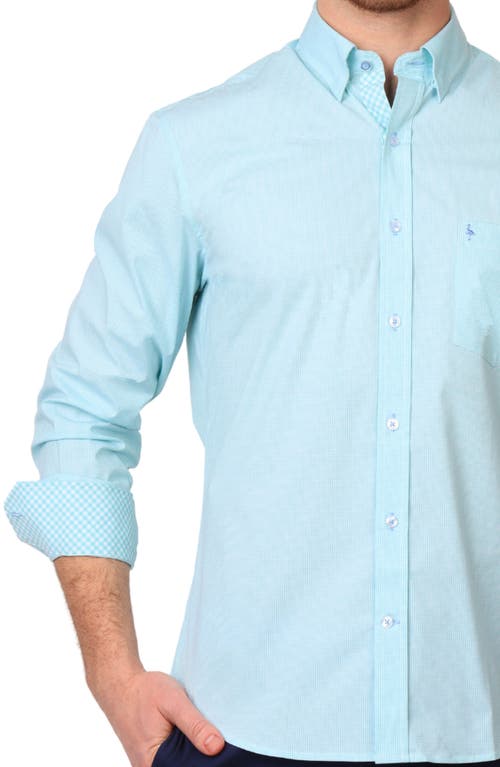 Tailorbyrd Micro Gingham Stretch Cotton Button-up Shirt In Seafoam