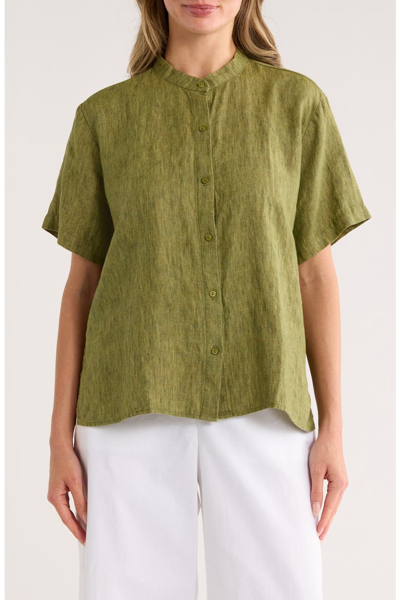 Short Sleeve Organic Linen Button-Up Shirt, Main, color, CORIANDER