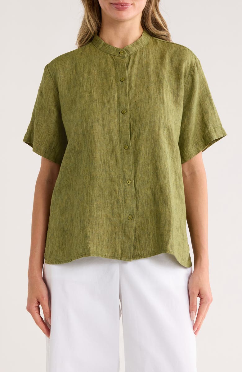 Eileen Fisher Short Sleeve Organic Linen Button-Up Shirt, Main, color, 