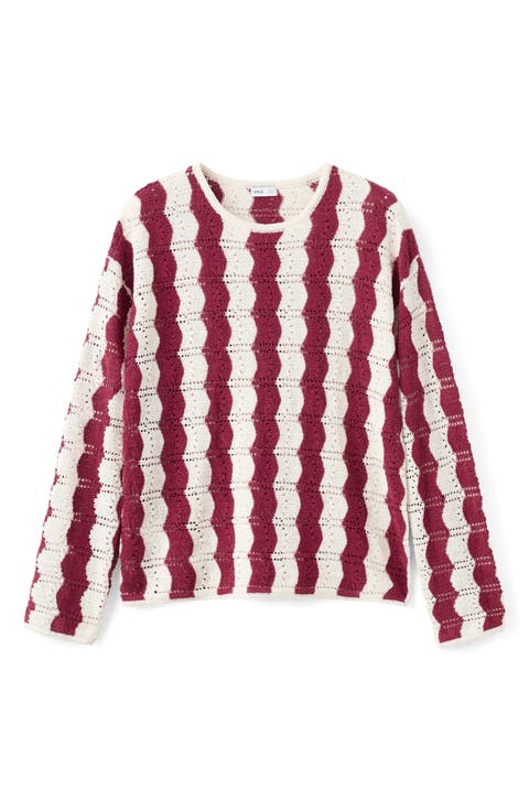 <p>Kids' Openwork Knit Striped Sweater</p>