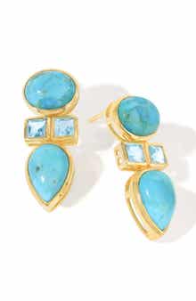 Stabilized Turquoise & Topaz Drop Earrings
