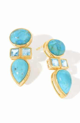 YS GEMS Stabilized Turquoise & Topaz Drop Earrings