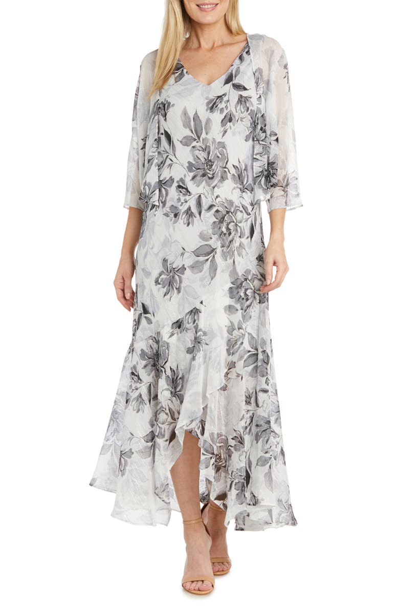 R&M RICHARDS Floral Print Dress with Jacket, Main, color,