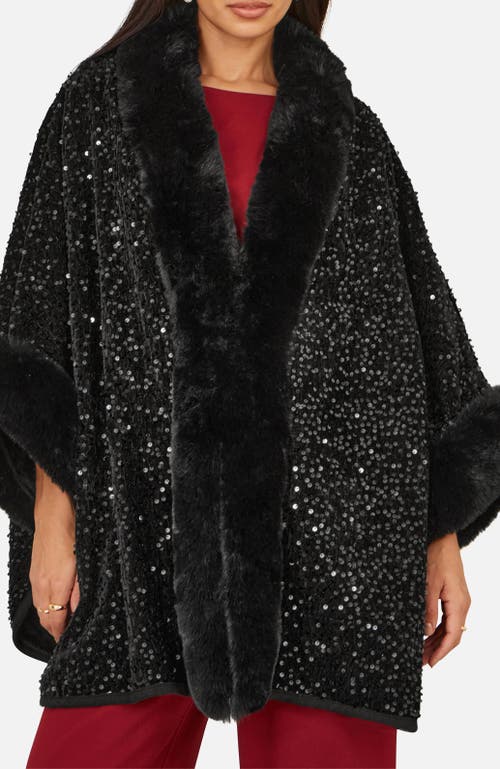 Yumi Textured Faux Fur Lined Cape In Black