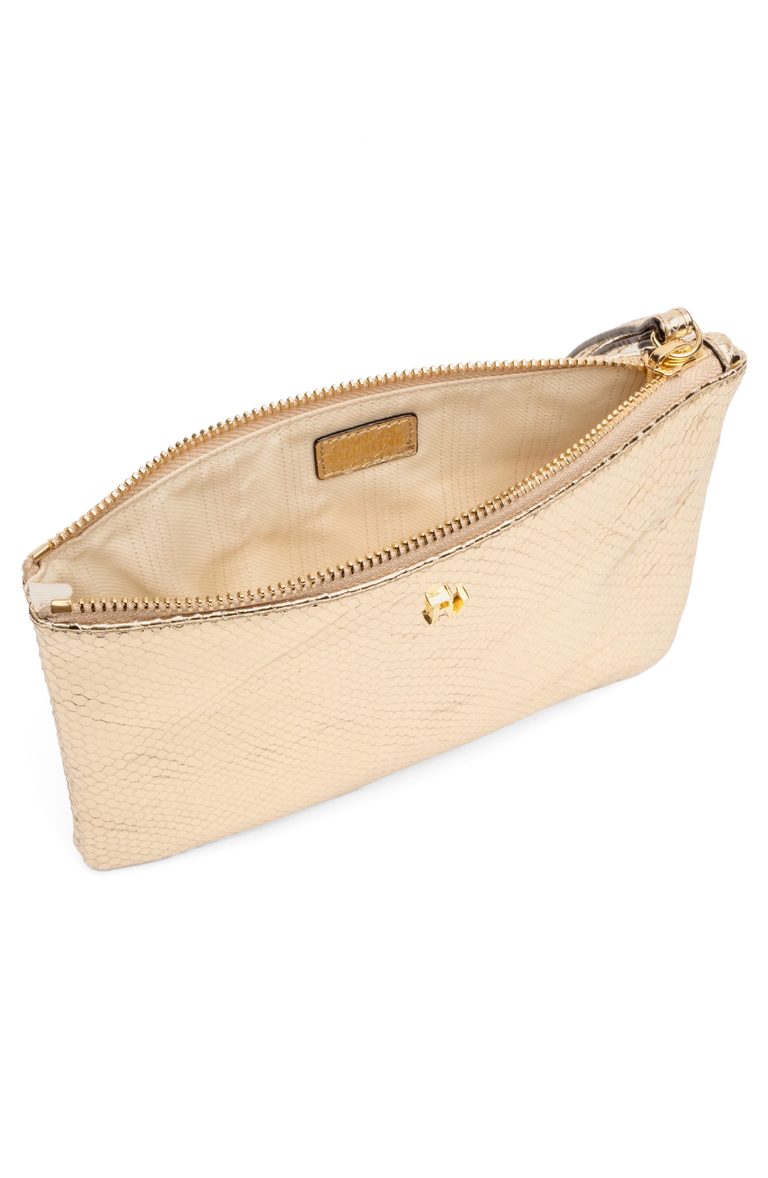 Snakeskin Embossed Metallic Leather Wristlet, Alternate, color, GOLD