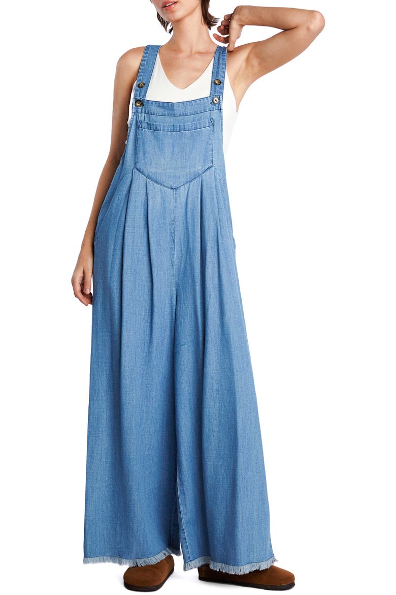 Claire Wide Leg Denim Overalls, Main, color, DENIM